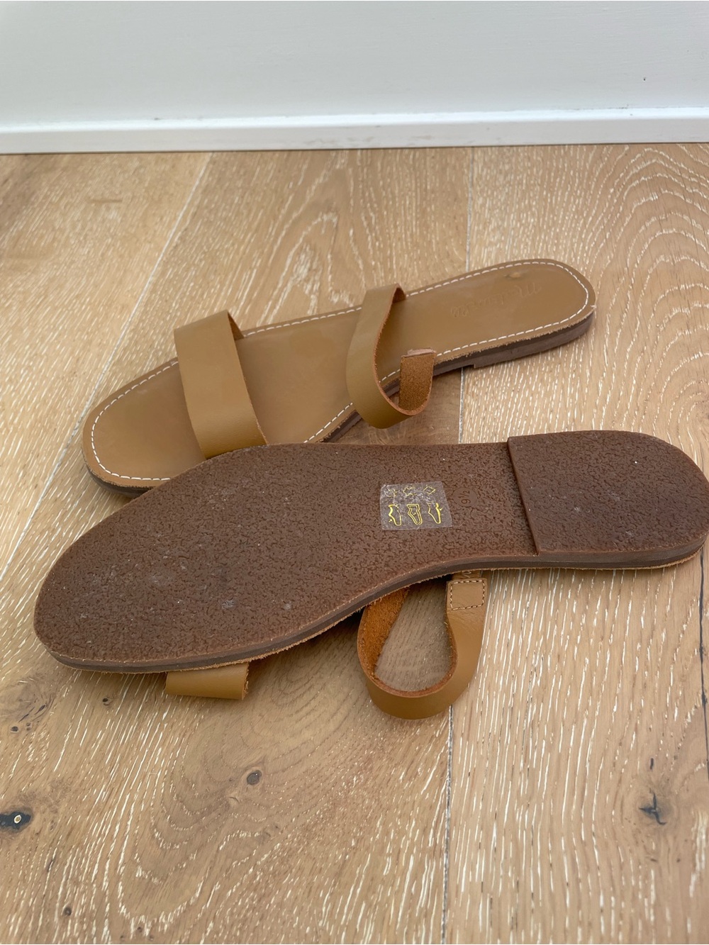 Madewell Cognac Leather Double-Strap Slide Sandals - Picture 2 of 3